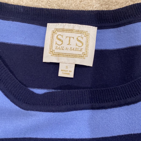 Sail to Sable light blue and navy blue stripe sleeveless top with fringe hem - Picture 2 of 2